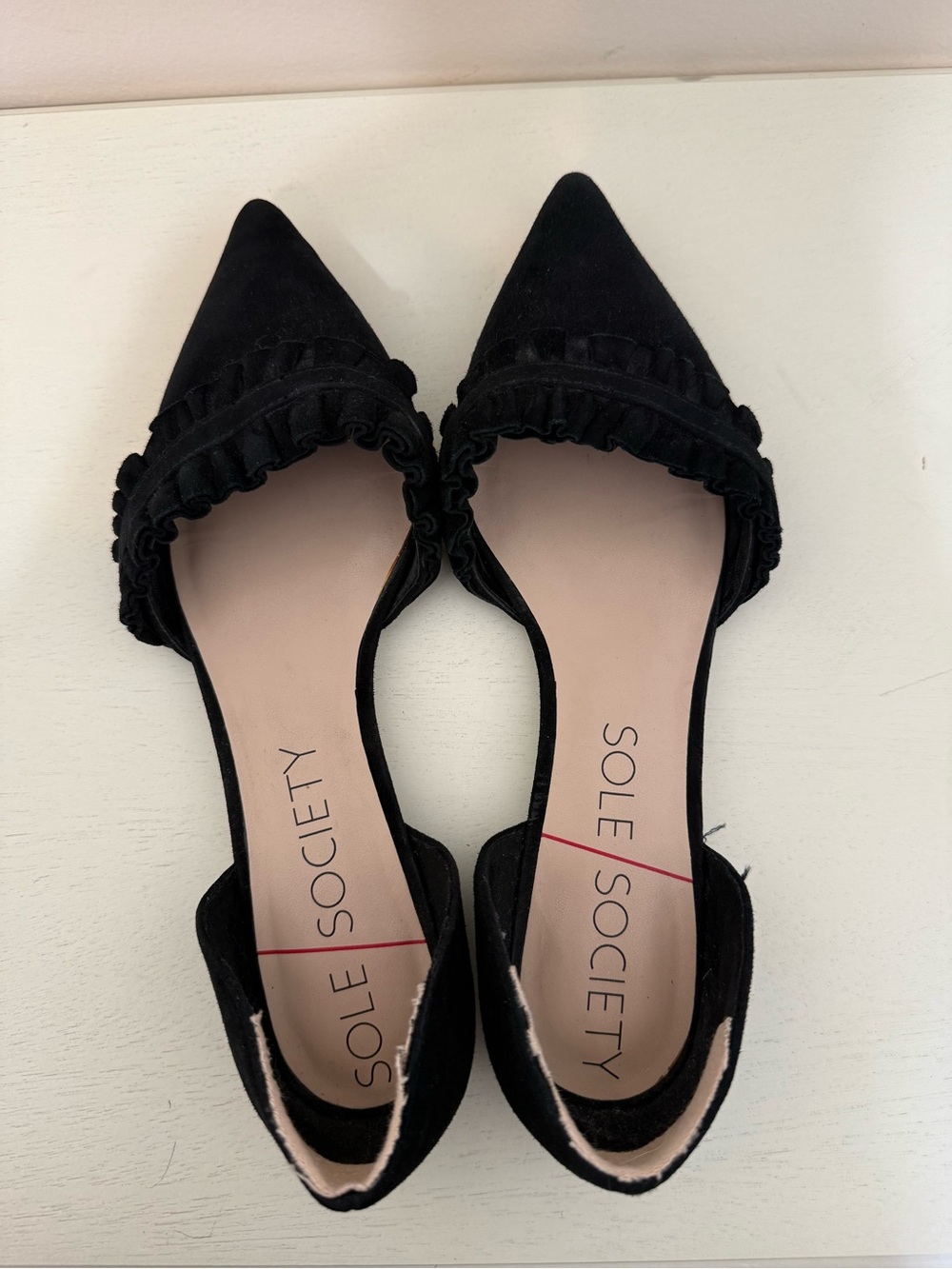 Sole Society Black Pointed D'Orsay Flats with Ruffle Detail Size 9.5 - Picture 5 of 9